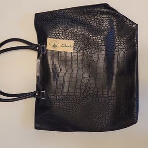 Clarks Large Black Crocodile Pattern Tote NWT